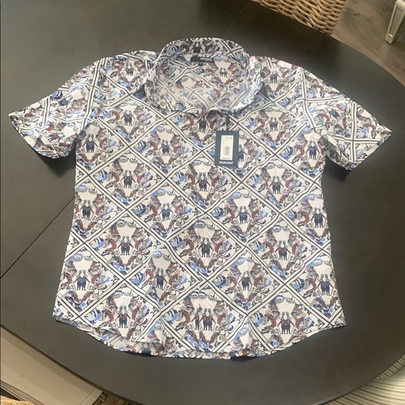 Men's Blue and White Patterned Shirt - Picture 1 of 4